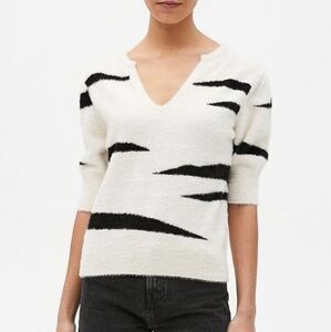 Michael Stars Honey Elbow Sleeve Pullover Sweater White Black Stripe V Size XS